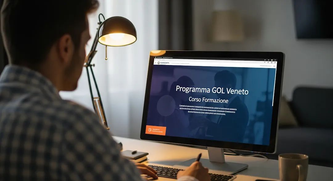 Giovane che segue un corso di formazione online del Programma GOL Veneto sul sito di Consulmarc.