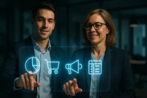 Professionisti che scelgono le competenze digitali più richieste dal lavoro, come e-commerce e analisi dati, per formarsi con i corsi gratuiti GOL.